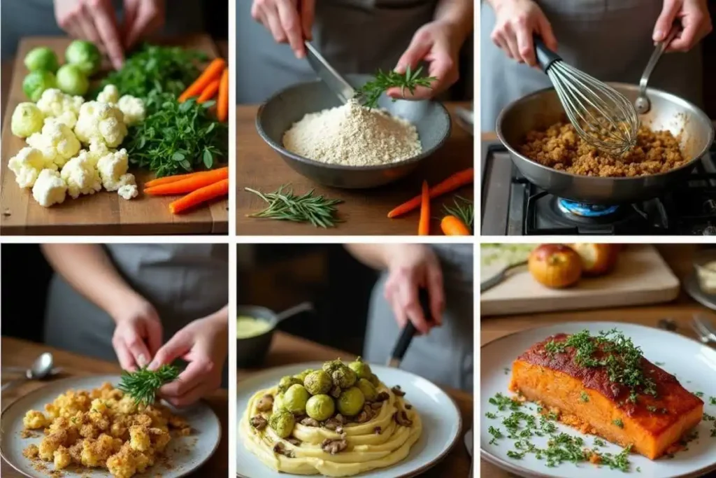 Step-by-step preparation of the Best Lectin Free Thanksgiving Recipes, featuring fresh vegetables, grain-free flours, and vibrant finished dishes.