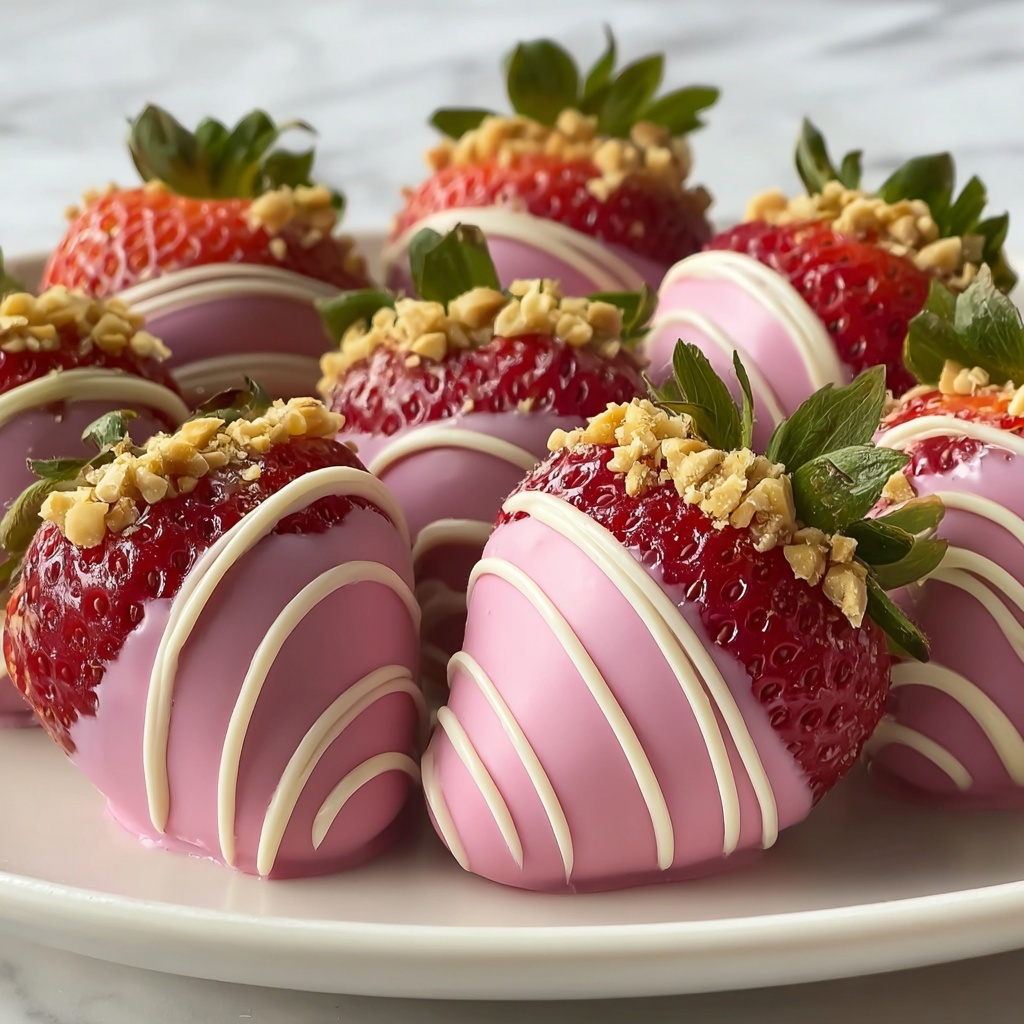 Pink Chocolate Strawberries with White Chocolate Drizzle Recipe - Recipe Image