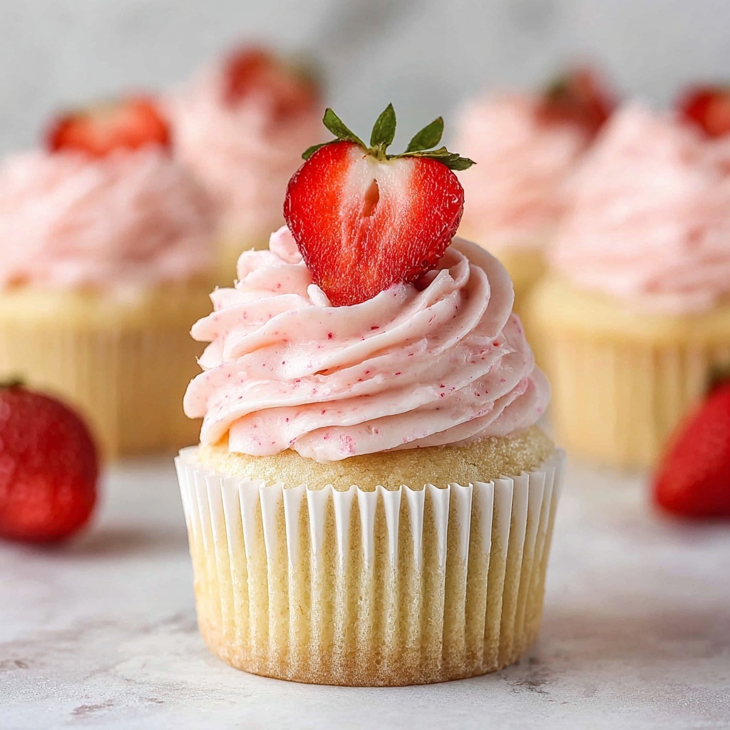 Fluffy Vanilla Cupcakes with Fresh Strawberry Buttercream Recipe - Recipe Image