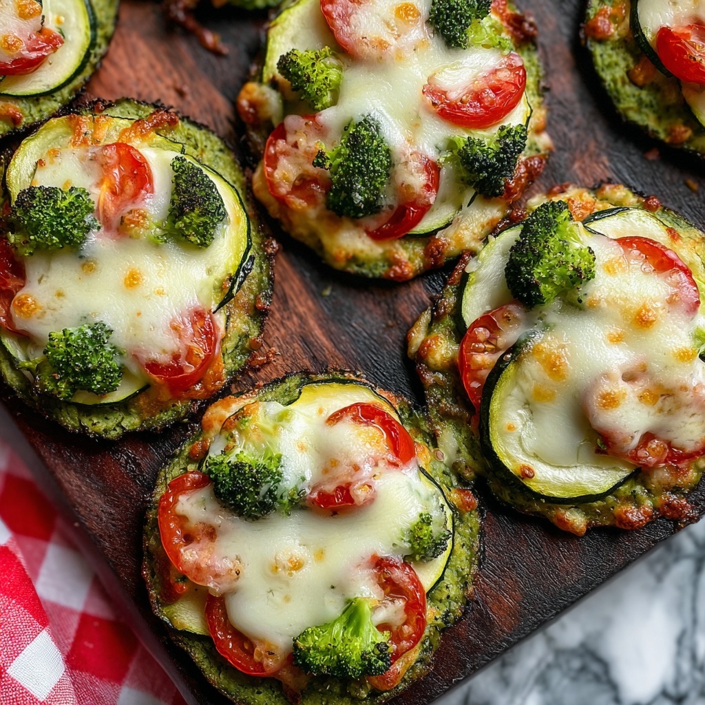 Mini Veggie Pizzas with Broccoli Crust Recipe - Recipe Image
