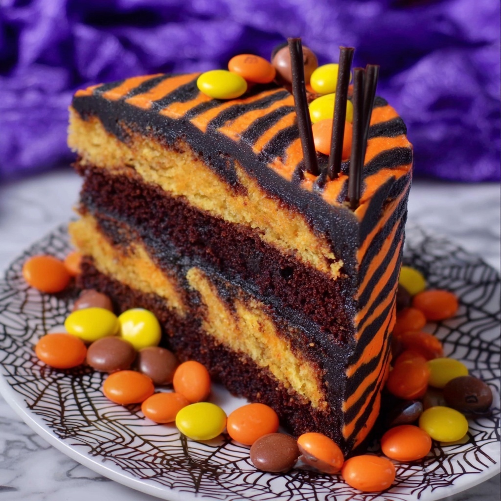 Spooktacular Halloween Zebra Cake with Chocolate Buttercream and Reese's Recipe - Recipe Image