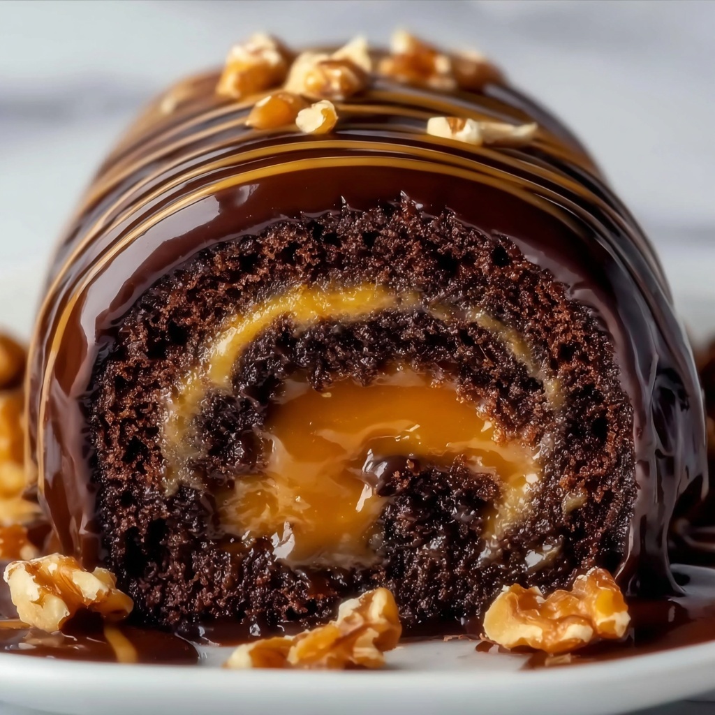 Gooey Chocolate Caramel Turtle Cake Roll Recipe - Recipe Image