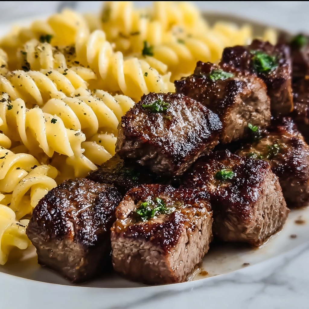 Sizzling Garlic Butter Steak Bites & Creamy Pepper Jack Pasta Recipe - Recipe Image