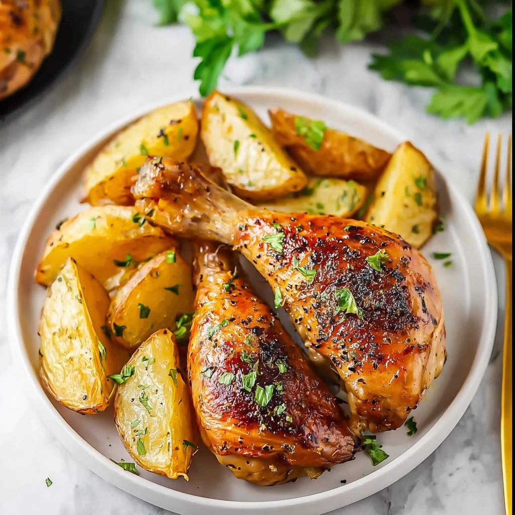 Roasted Chicken and Potatoes with Garlic Sauce Recipe - Recipe Image