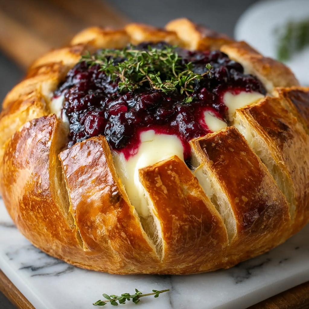 Garlic Herb Sourdough Bread Stuffed with Brie and Cranberry Sauce Recipe - Recipe Image