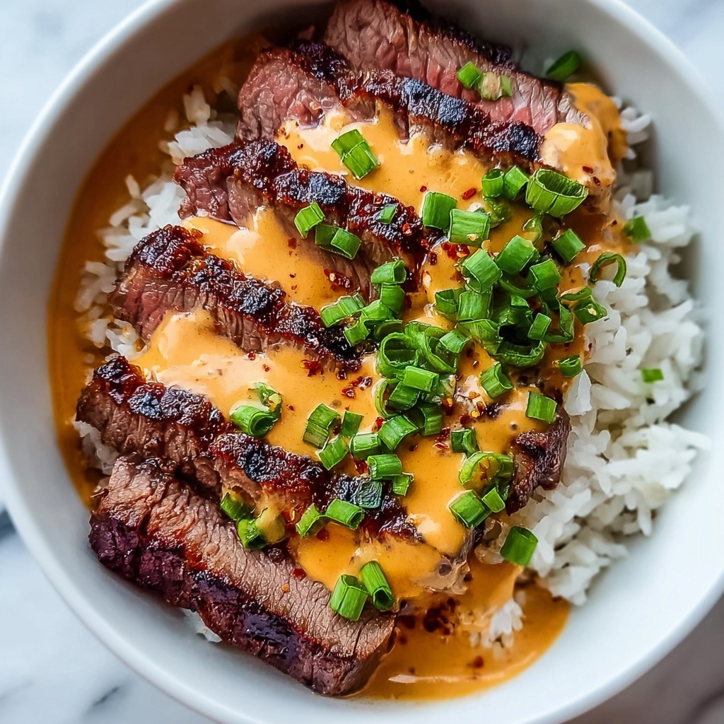 Korean BBQ Steak Rice Bowls with Spicy Cream Sauce Recipe - Recipe Image