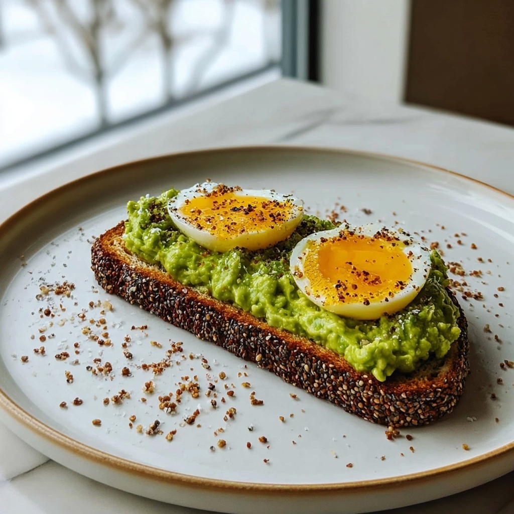 Smashed Avocado Egg Toast with Chili Flakes Recipe - Recipe Image