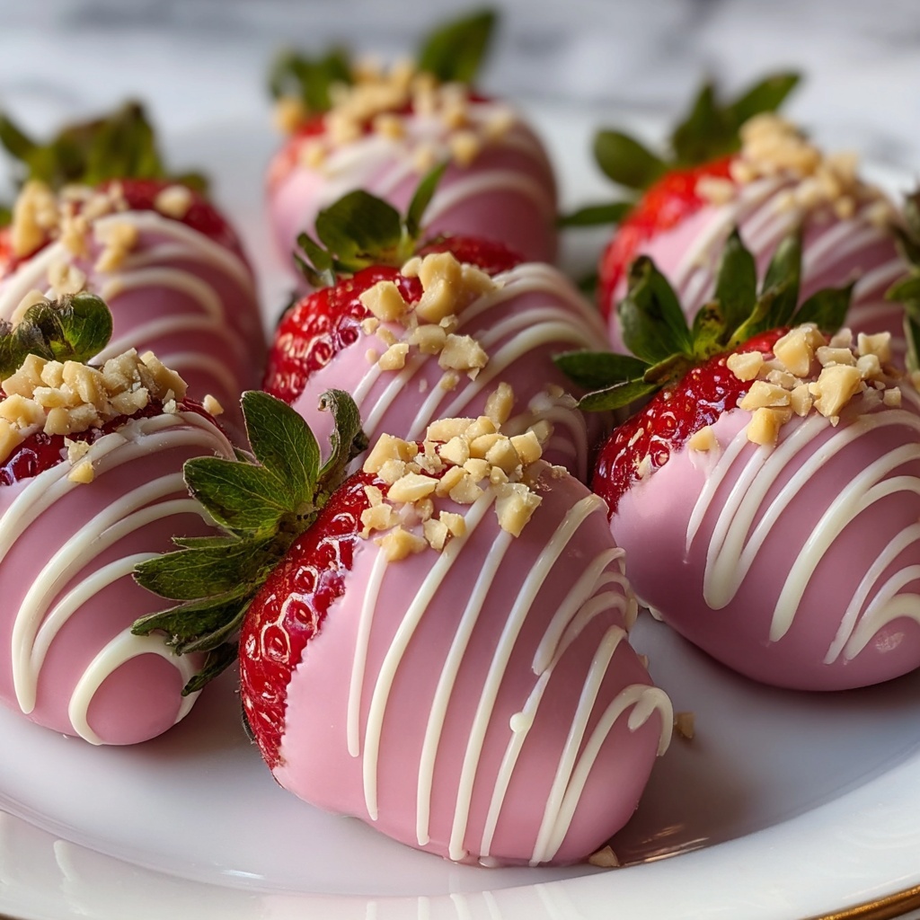 Pink Chocolate Strawberries with White Chocolate Drizzle Recipe - Recipe Image