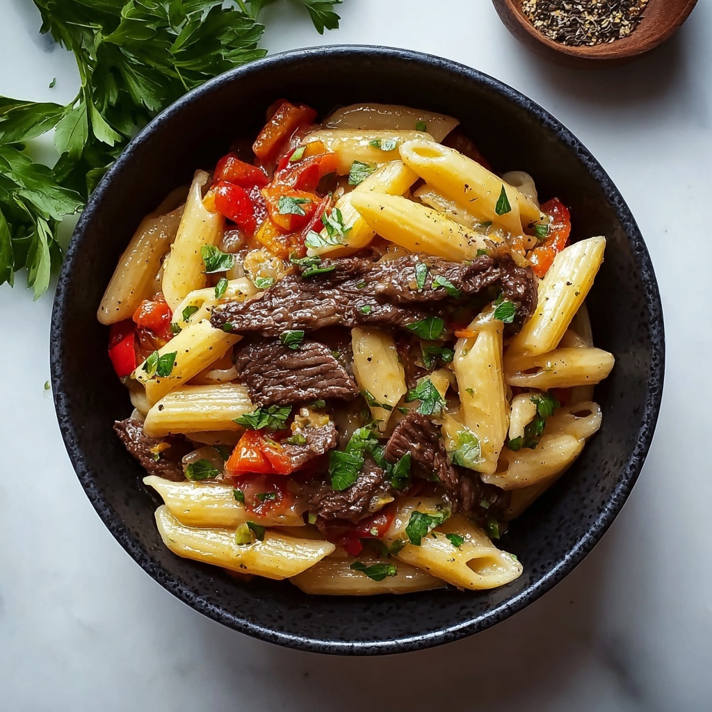 Philly Cheese Steak Pasta Recipe - Recipe Image