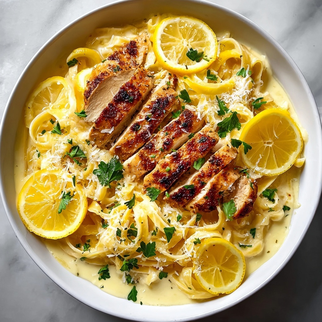 Lemon Chicken Pasta</s> Recipe – Recipe Image” class=”wp-image-5338″/></figure>
<h2>Ingredients You’ll Need</h2>
<p>Gathering the right ingredients is the first step toward creating this delightful Lemon Chicken Pasta</s> Recipe. Each component, from the creamy Parmesan to the fresh lemon zest, works together to build a perfect balance of flavor, texture, and color, making this dish as beautiful as it is delicious.</p>
<ul>
<li><strong>8 oz (225g) pasta of choice:</strong> Fettuccine or spaghetti work wonderfully to soak up that creamy sauce.</li>
<li><strong>2 boneless, skinless chicken breasts, sliced into strips:</strong> Ensure even cooking and juicy tenderness throughout.</li>
<li><strong>2 tablespoons olive oil:</strong> Adds a smooth base for cooking the chicken and garlic.</li>
<li><strong>1 teaspoon salt:</strong> Enhances all the natural flavors in the dish.</li>
<li><strong>1/2 teaspoon black pepper:</strong> Provides a subtle spicy kick that complements the lemon.</li>
<li><strong>1 teaspoon Italian seasoning:</strong> Brings a fragrant blend of herbs that elevates the chicken.</li>
<li><strong>3 cloves garlic, minced:</strong> Offers a savory aroma and depth of flavor.</li>
<li><strong>1 cup heavy cream:</strong> Creates a rich and silky sauce that coats every strand of pasta.</li>
<li><strong>1/2 cup chicken broth:</strong> Adds moisture and a gentle savory background.</li>
<li><strong>1/4 cup freshly squeezed lemon juice:</strong> The star of the dish, delivering bright and tangy freshness.</li>
<li><strong>Zest of 1 lemon:</strong> Infuses extra citrus punch and a vibrant hint of fragrance.</li>
<li><strong>1 cup grated Parmesan cheese:</strong> Melts into the sauce for a creamy, cheesy finish.</li>
<li><strong>2 tablespoons butter:</strong> Enriches the sauce with smoothness and a glossy sheen.</li>
<li><strong>Fresh parsley, chopped:</strong> Adds a pop of green and herbal brightness as garnish.</li>
<li><strong>Lemon slices:</strong> Perfect for an inviting, colorful presentation when serving.</li>
</ul>
<h2>How to Make Lemon Chicken Pasta</h2>
<h3>Step 1: Cook the Pasta</h3>
<p>Start by bringing a large pot of salted water to a rolling boil. Cook your chosen pasta according to package instructions until it is al dente — firm to the bite but tender enough to soak up the luscious sauce later on. Once cooked, drain the pasta thoroughly and set it aside so it’s ready to join the creamy sauce.</p>
<h3>Step 2: Prepare the Chicken</h3>
<p>While the pasta is cooking, heat the olive oil in a large skillet over medium heat. Season your chicken strips generously with salt, pepper, and Italian seasoning for that herby, savory layer of flavor. Cooking the chicken strips until golden brown on each side (roughly 5 to 7 minutes) ensures a juicy, tender bite with delicious caramelization. Once cooked through, remove the chicken from the skillet and set it aside.</p>
<h3>Step 3: Build the Sauce Base</h3>
<p>In the same skillet, add the minced garlic and sauté it just until fragrant — about one minute. This short cooking time is key to releasing the aroma without burning it, which would turn bitter. This step lays the foundation for the creamy sauce that’s about to come together.</p>
<h3>Step 4: Combine Cream, Broth, and Lemon</h3>
<p>Pour in the heavy cream, chicken broth, freshly squeezed lemon juice, and lemon zest to the skillet. Stir everything well and bring the mixture to a gentle simmer. This allows the flavors to meld beautifully and the sauce to thicken slightly as it heats.</p>
<h3>Step 5: Add Cheese and Butter</h3>
<p>Turn the heat down to low and gradually add the grated Parmesan cheese, stirring constantly until it melts completely into the sauce. The cheese adds incredible richness and a subtle tang that balances the lemon perfectly. Then, stir in the butter until the sauce is silky smooth and glossy, wrapping every ingredient together in creamy perfection.</p>
<h3>Step 6: Combine Pasta and Chicken with Sauce</h3>
<p>Now it’s time to bring it all together. Add your cooked pasta and seared chicken back into the skillet. Toss gently but thoroughly so that the pasta and chicken bathe in that irresistible lemon-parmesan sauce. Every forkful should be bursting with flavor and creamy goodness.</p>
<h3>Step 7: Serve with Fresh Garnishes</h3>
<p>Transfer the pasta to plates or a serving bowl, then sprinkle generously with chopped parsley and place a few lemon slices on top for a vibrant zest and eye-catching presentation. You’ve just made a meal that’s as stunning to look at as it is delicious to eat!</p>
<h2>How to Serve Lemon Chicken Pasta</h2>
<figure class=