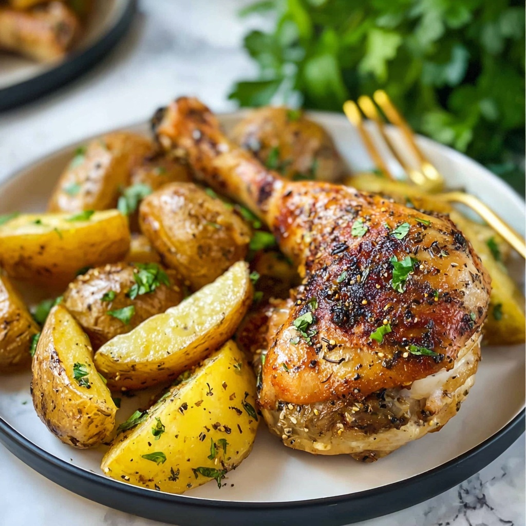 Roasted Chicken and Potatoes with Garlic Sauce Recipe - Recipe Image