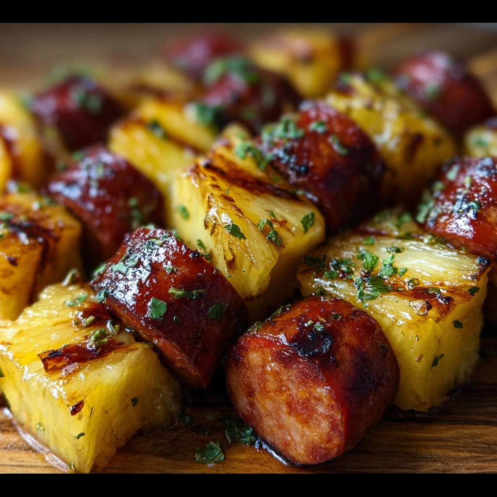 Pineapple Hasselback Kielbasa Bites Recipe - Recipe Image