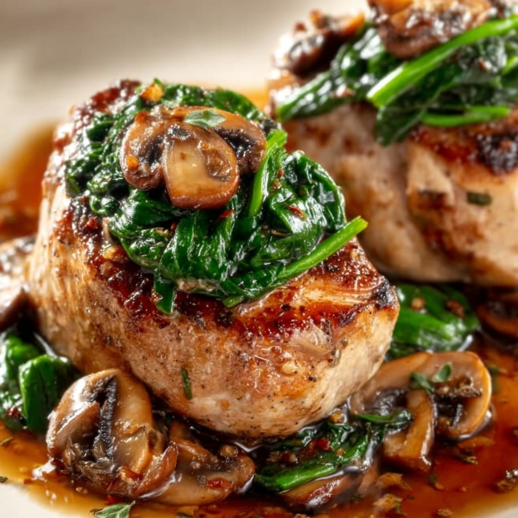 Goat Cheese & Spinach Stuffed Chicken Breast with Caramelized Onions and Mushrooms Recipe - Recipe Image