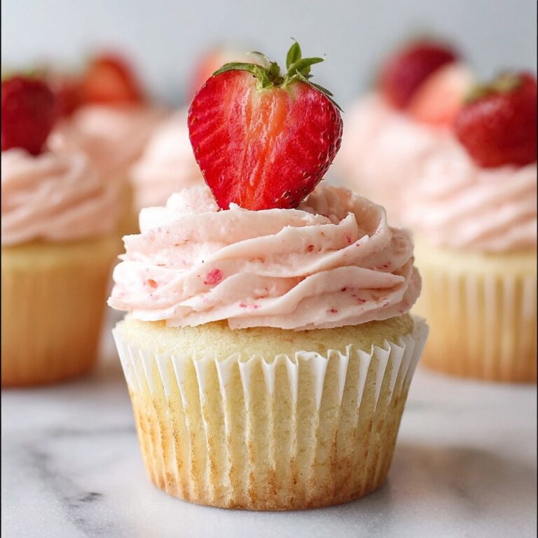 Fluffy Vanilla Cupcakes with Fresh Strawberry Buttercream Recipe