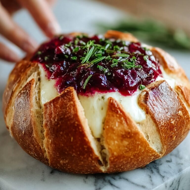 Garlic Herb Sourdough Bread Stuffed with Brie and Cranberry Sauce Recipe