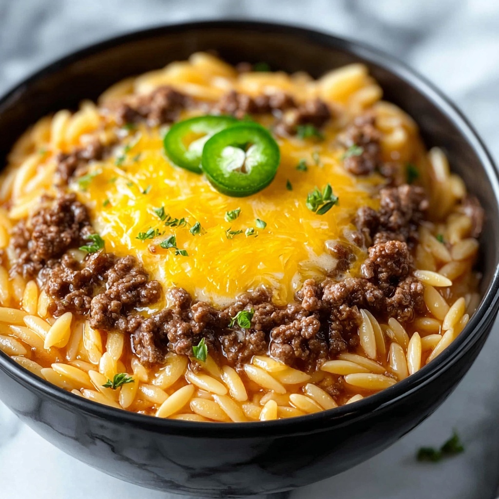 One-Pot Cheeseburger Orzo Skillet Recipe - Recipe Image