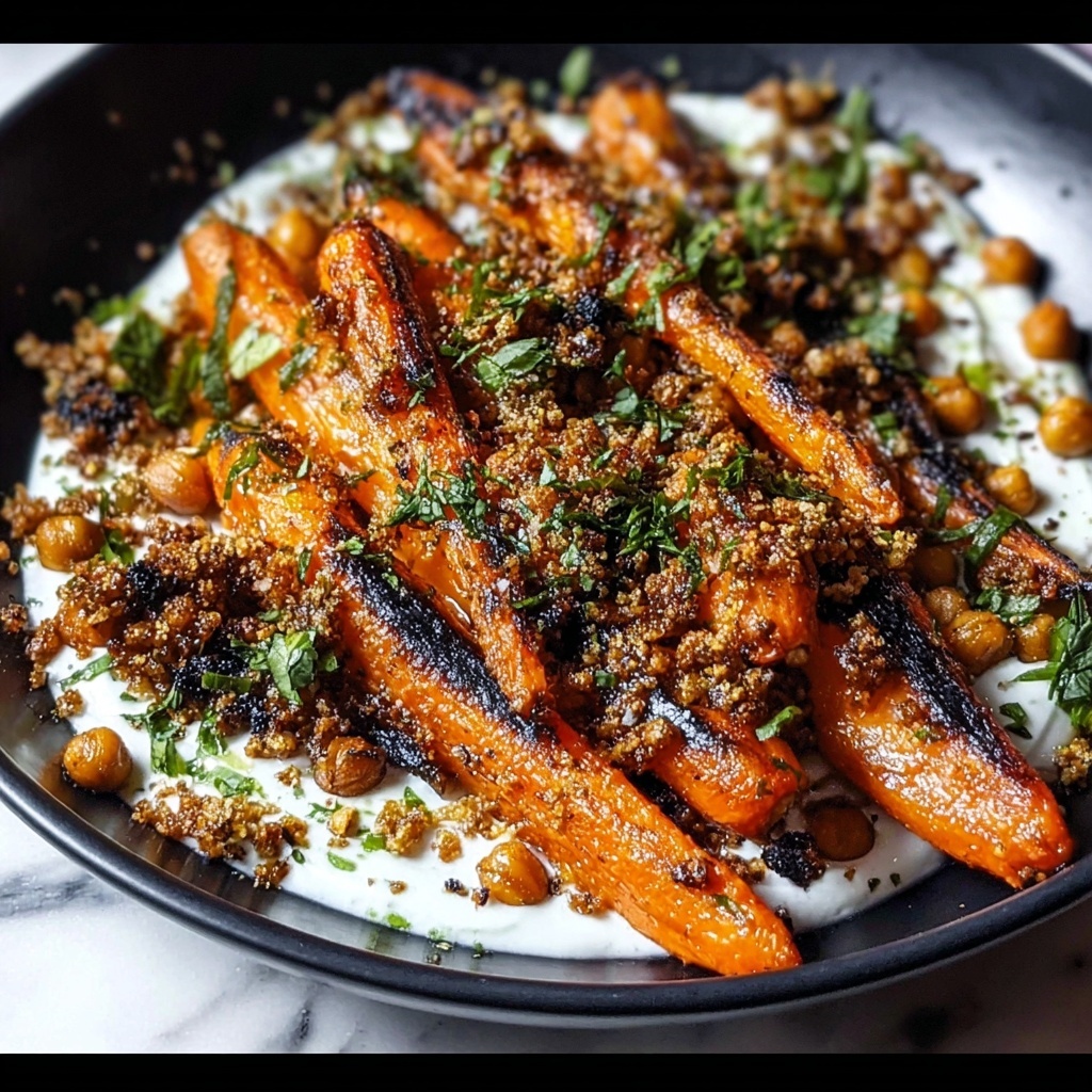 Spicy Maple Roast Carrots with Crispy Chickpeas and Yogurt Sauce Recipe - Recipe Image