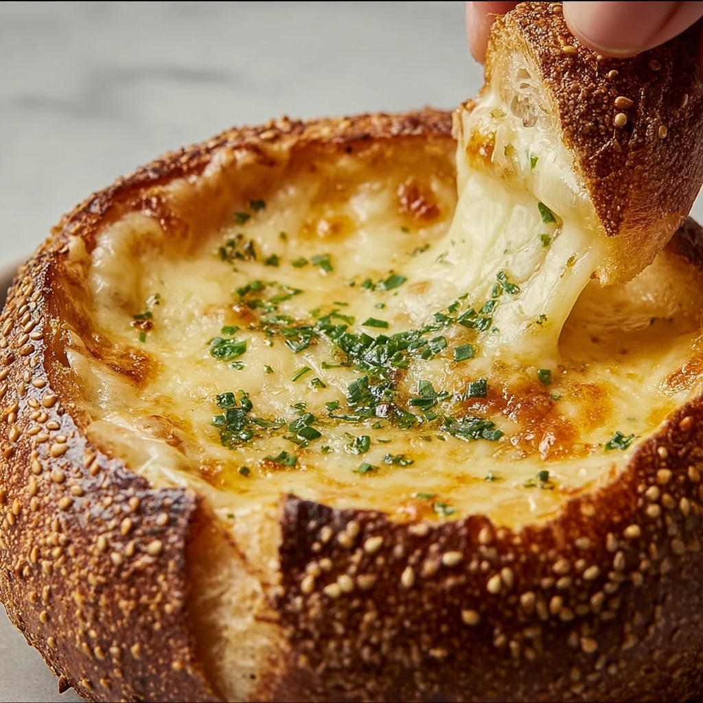 Garlic Butter Baked Brie in a Bread Bowl Recipe - Recipe Image