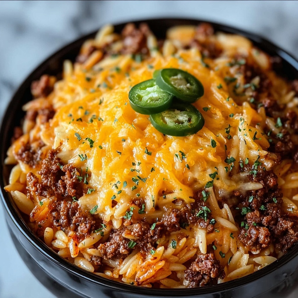 One-Pot Cheeseburger Orzo Skillet Recipe - Recipe Image