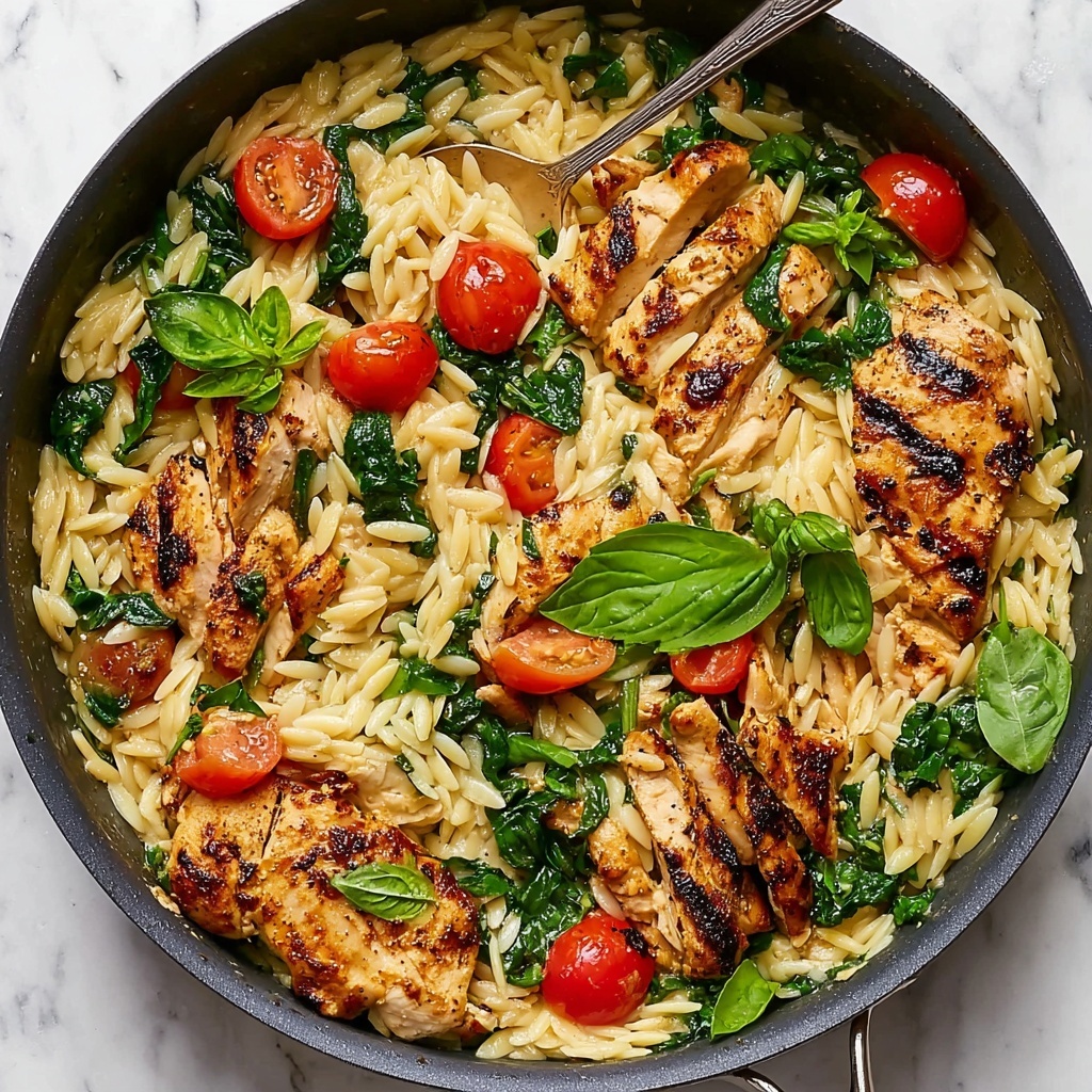Creamy Chicken Orzo with Cherry Tomatoes and Spinach Recipe - Recipe Image