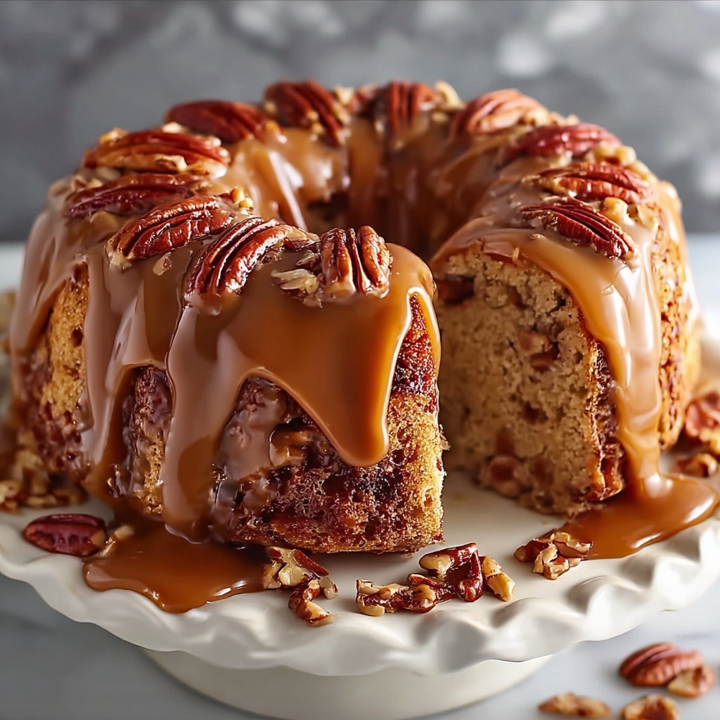 Apple Pecan Cake With Caramel Glaze Recipe - Recipe Image