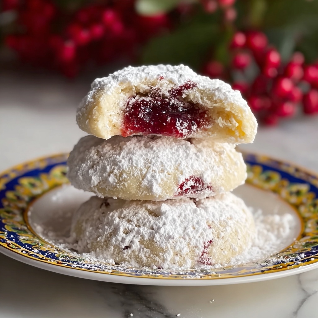 Raspberry-Filled Almond Snow Cookies Recipe - Recipe Image