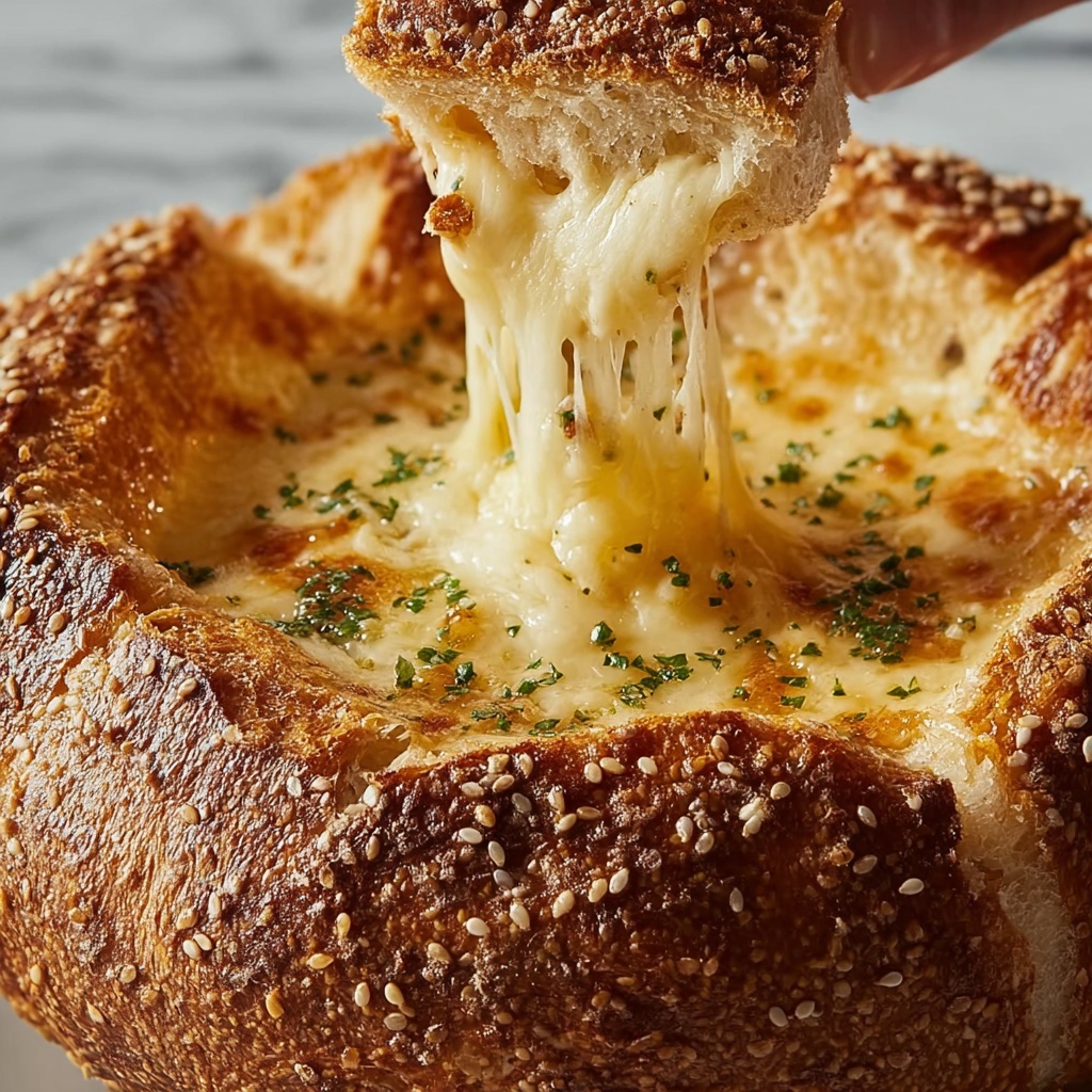 Garlic Butter Baked Brie in a Bread Bowl Recipe - Recipe Image