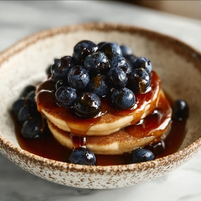 Mini Pancake and Blueberry Bowl with Caramel Drizzle Recipe