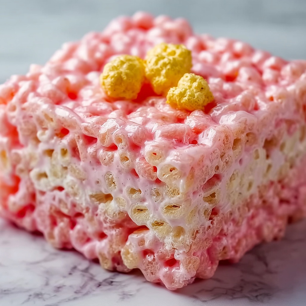Strawberry Rice Krispies Treats with Pink Chocolate Drizzle Recipe - Recipe Image